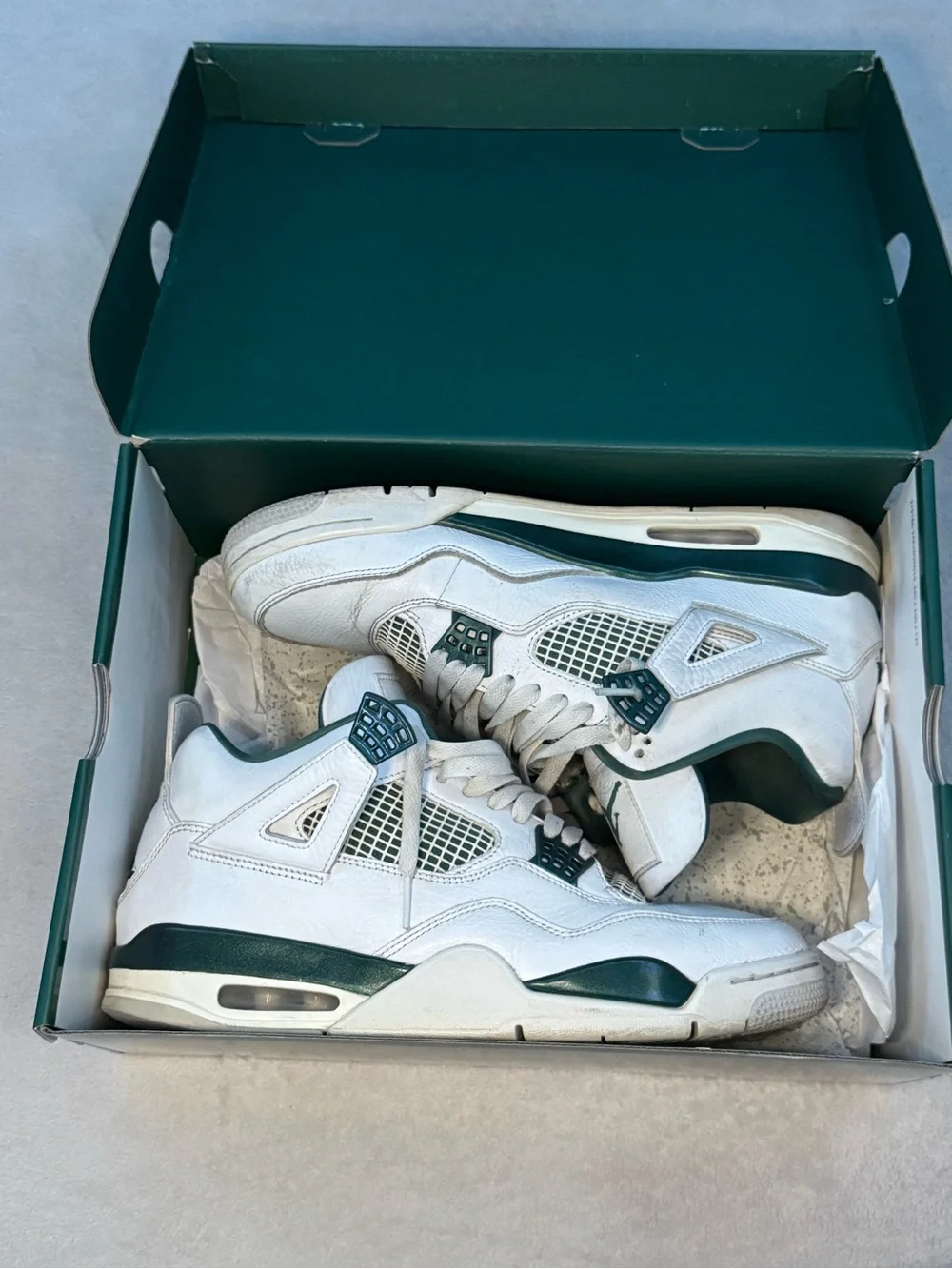 Jordan White Sneakers with Dark Green Accents